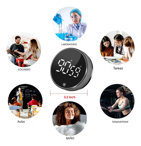 Cronómetro Magnético Digital Para Cocina, Pantalla Led Grand Negro