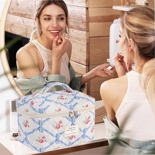 Bolsa De Maquillaje Acolchada Algodón Estética Floral