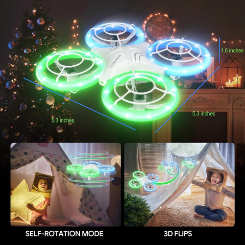 Tomzon A34 Drone Para Niños Con Luces Led Verdes Y Azules...