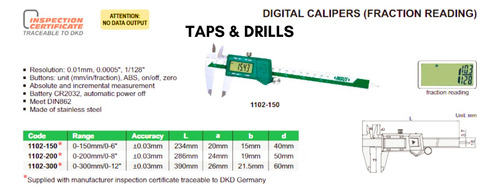 Calibrador Vernier Digital 0-8 In, Lectura En Fracc/mm/pulg