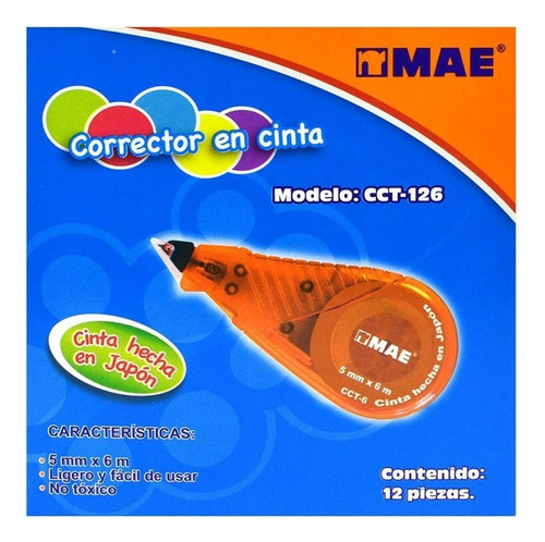 Corrector En Cinta Mae 5 Mm X 6 M 12 Piezas