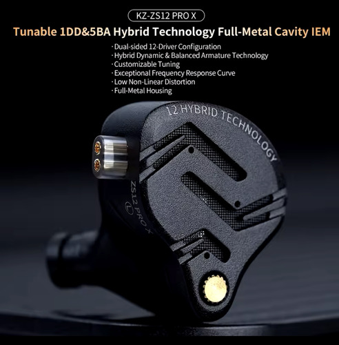Kz Zs12 Pro X Auricular Metálico 1dd + 5ba Hifi Tuning Mic