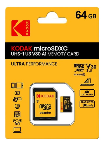  Memoria Kodak Micro-sd Xc Para Celular Drone + Adaptador 