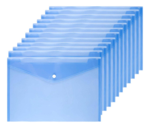 12 Sobres Plasticos Con Bolsillo Y Boton Tamaño Carta Azul