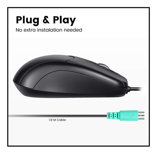 Mouse Ps2 Para Pc Con Cable, 1000 Dpi | Negro / Perixx