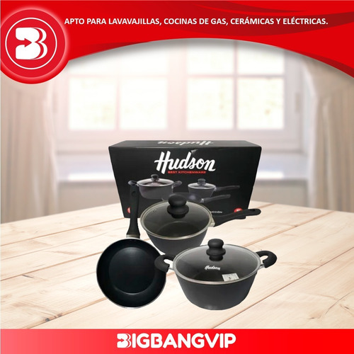 Imagen 3 de 6 de Set Bateria Cocina 5pz Aluminio Forjado Hudson Induccion