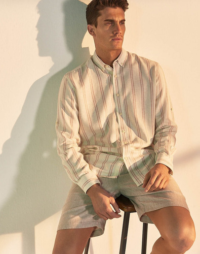 Imagen 1 de 9 de Camisa Tamarit, Hombre, Lino, Classic Fit, Rayas, Equus