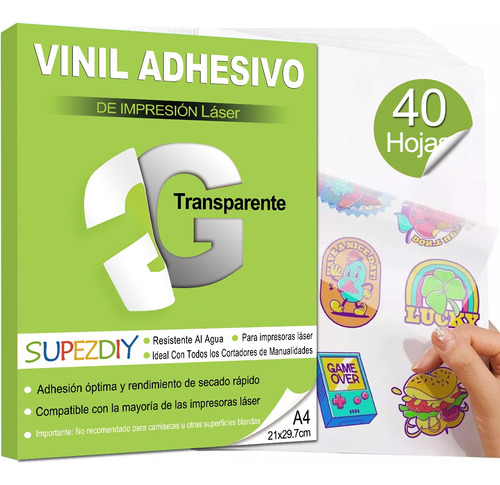 Vinil De Impresión Láser Tamaño A4 Transparente 40 Hojas