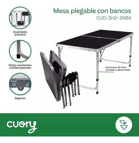 Mesa Plegable Tipo Portafolio 4 Bancos Para Jardín Portátil Color Negro