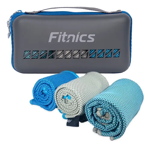 Toalla Microfibra Set De 3 Fitnics 100x30 Ejercicio +estuche Color Azul/gris