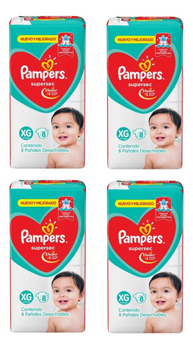 Pack X4u Pañales Descartables Pampers Supersec Talle Xg 8 U