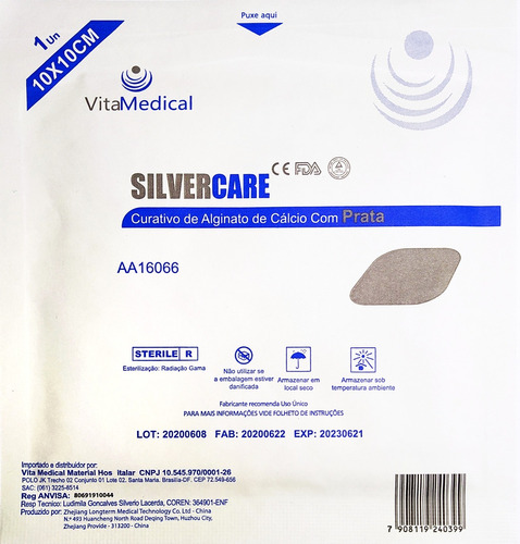 Curativo Silvercare Alginato Cálcio Com Prata 10x10cm Cx.10