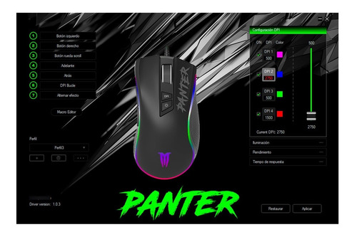 Imagen 5 de 10 de Mouse Gamer | Multicolor + Macro | Panter Gm302