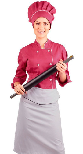 Conjunto Uniforme Feminino Chef Cozinha Doma Chapéu Avental