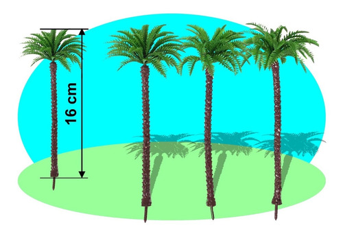 4 Palmeiras H=16,0cm  Coqueiro Escala Maquete Arquitetura Ax