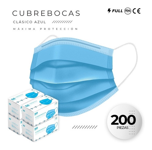 Imagen 1 de 9 de Cubrebocas 200 Pzas Tapabocas Plisado Tricapa Termosellado