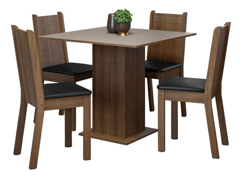 Juego Comedor Mesa Tablero Madera 4 Sillas Samara Madesa M/n Color Marron/Crema/Sintetico Negro