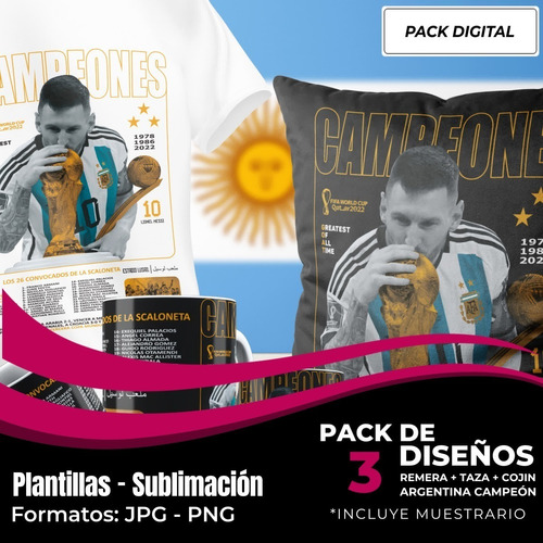 Diseño Plantilla Remera Taza Argentina Campeón Messi M76