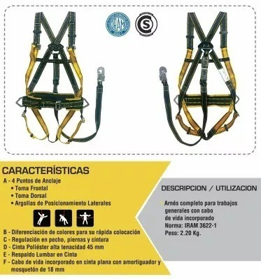 Imagen 4 de 9 de Arnes Seguridad Con Cabo De Vida Amortiguador Caidas Iram