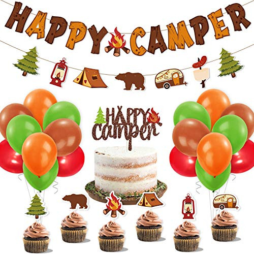 Kit De Decoracion De Fiesta Happy Camper Banner Cake Topper