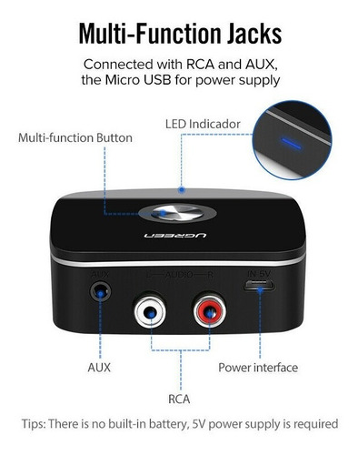 Imagen 4 de 9 de Receptor De Audio Bluetooth V5 Ugreen + Cable 2rca