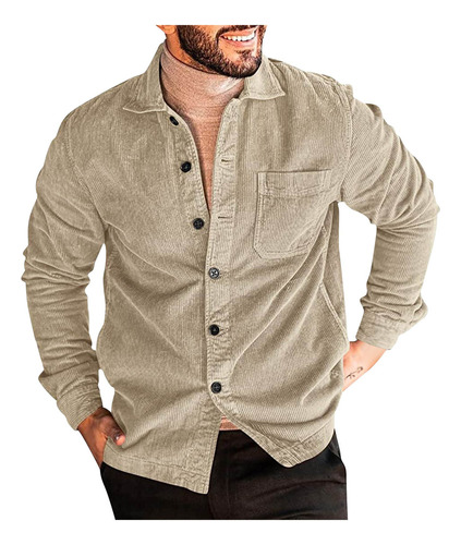 Chaqueta De Pana Con Botones Para Hombre, Manga Larga, A Ray