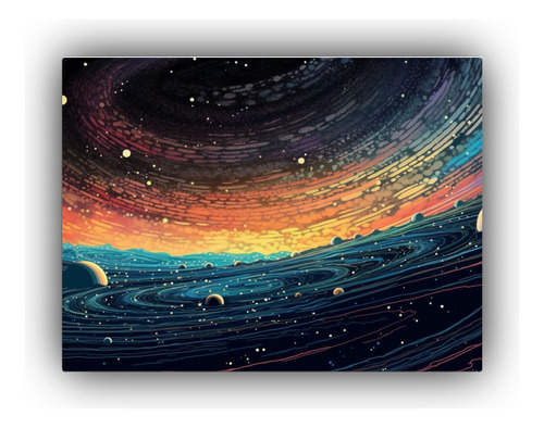 75x50cm Cuadro Galaxia Hermosa: Arte Digital Con Líneas Gru