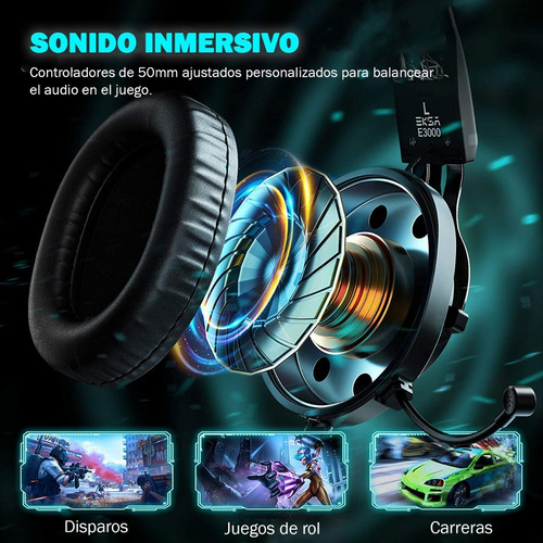 Imagen 5 de 10 de Auriculares Gamer Eksa E3000 Rgb Multiplataforma Pc Ps4 Xbox