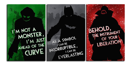 Cuadro Batman 60x30 Triptico Joker Bane Frases Heroe Comic