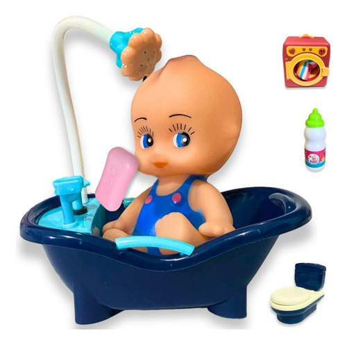 Boneco Com Banheira De Brinquedo Infantil Vinil C/ Acessório