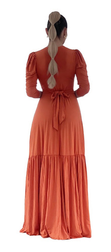 Imagem 3 de 4 de Vestido Longo Rodado Moda Evangélica Saia Evasê Casual Lindo