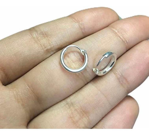 Un Par Aro Argollas De 10mm De Diámetro En Plata 950