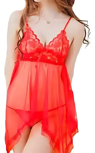 Baby Doll Conjunto Ropa Interior Sexy Dama Mujer Tanga Rojo