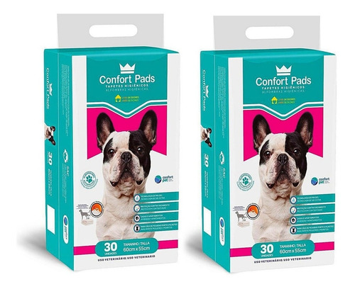 Imagem 2 de 10 de Kit 2 Tapete Higiênico Cachorro 60x55cm Confort Pads C/30 Un