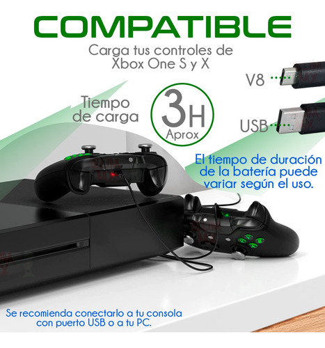 Kit Carga Y Juega Para Control Xbox One Cable Y Batería Tapa