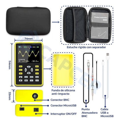 Osiloscopio Digital Portatil 100 Mhz 500ms/s Fnirsi-5012h