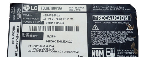 Led Para Pantalla Lg Modelo. 43uj6350 (Usado)
