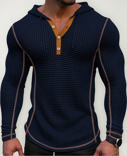 Wf- Camiseta Manga Larga Con Capucha Y Botones Para Hombre