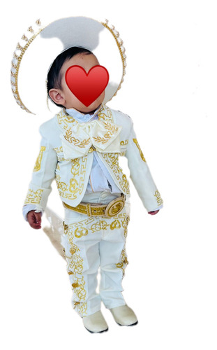 Traje De Charro Bautizo Blanco C Oro T2 Botín Cinto  Envio