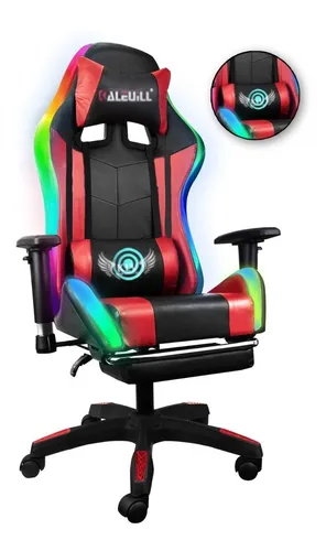 Silla Gamer Luz Led Rgb Apoya Pies Cojín Masajeador Lumbar