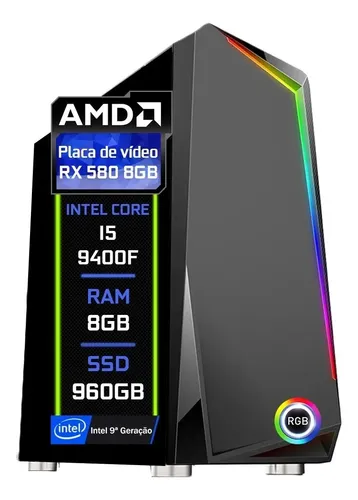 Pc Gamer Fácil Intel I5 9400f 8gb Ssd 960gb Rx 580 8gb 750w