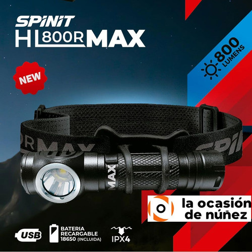 Imagen 4 de 7 de Linterna De Mano Frontal Spinit Tactica Recargable Hlmax800r