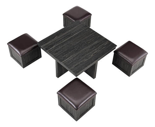 Skyxiu Mesa Auxiliar Con 4 Taburetes De Almacenamiento Tapiz