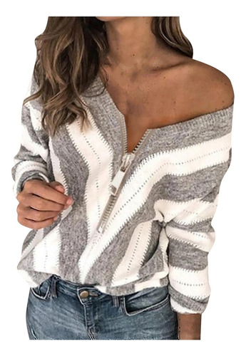 F Sweater Blusa De Seto De Empalme Casual Para Mujer Suelta