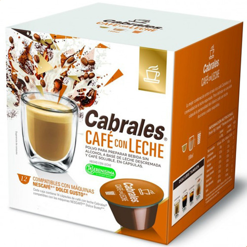 Imagen 1 de 1 de Cápsulas Cabrales Dolce Gusto Café Con Leche X 12 U X 10 Gr