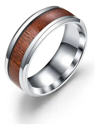 Anillo De Acero Inoxidable Acabado Madera Hombre Mujer