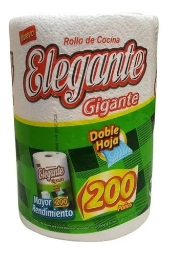 Rollo De Cocina Elegante 200 Paños Doble Hoja X 8 Rollos