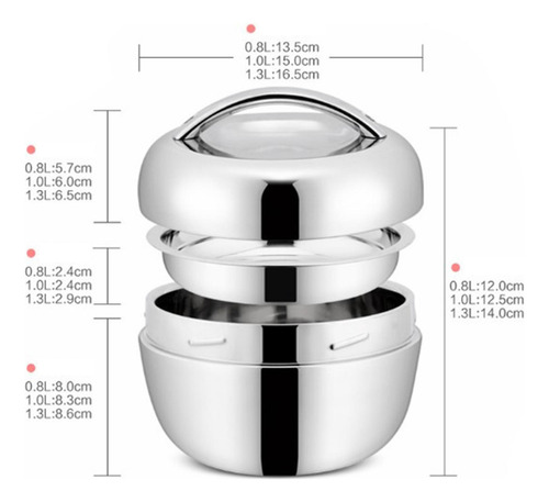 Caja Bento De Acero Inoxidable, Contenedor Térmico 0.8l