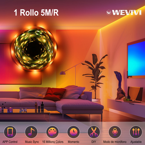 Tira De Led Bluetooth 5m Luz Led Rgb Inteligentes App Wevivi