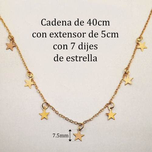 Imagen 4 de 5 de Collar Con Dijes De Estrella En Chapa De Oro Rosa 1194
